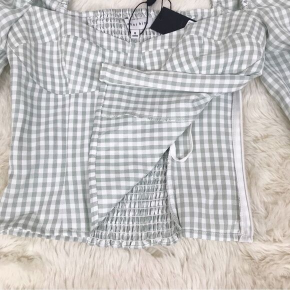 GIANNI BINI Gingham Peasant Crop Top Puff Sleeve Mint Green Size 0 8 10 New - Picture 9 of 15